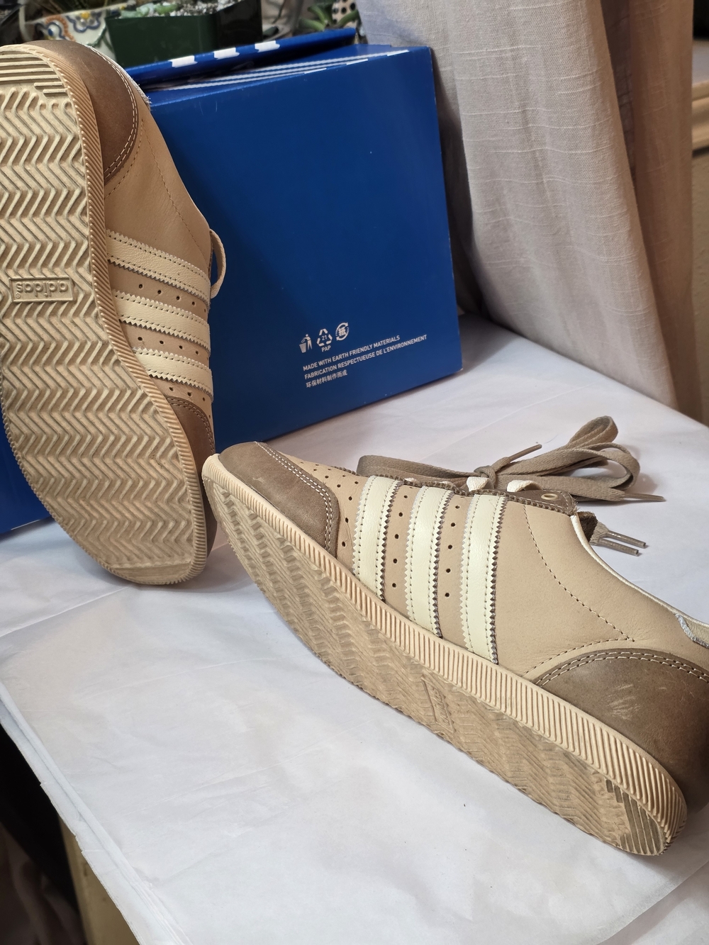 adidas Japan Women's Beige Tan and Metallic Silver Leather Sneakers - Picture 7 of 10